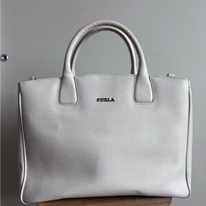 Furla two way White Leather Tote Bag